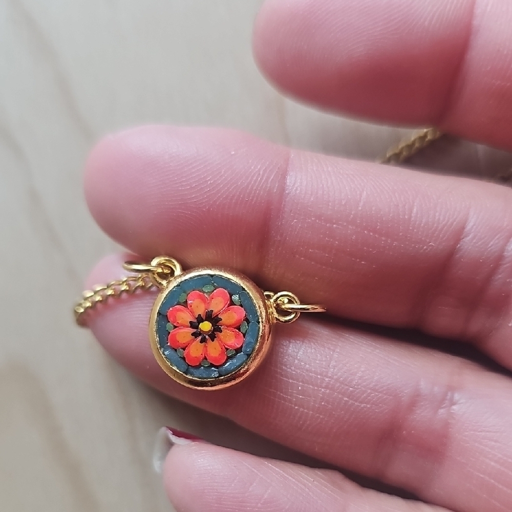 Gold Chain Necklace with Red and Black Flower Pendant - Picture 4 of 4